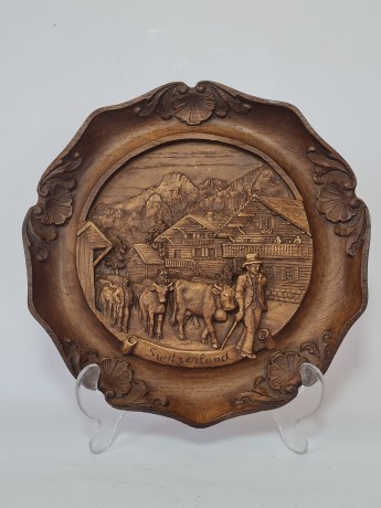 German Wood Винтажное деревянное панно "Швейцария", ручная работа, 23см, Германия 1950-60гг.