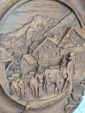 German Wood Винтажное деревянное панно "Швейцария", ручная работа, 23см, Германия 1950-60гг.