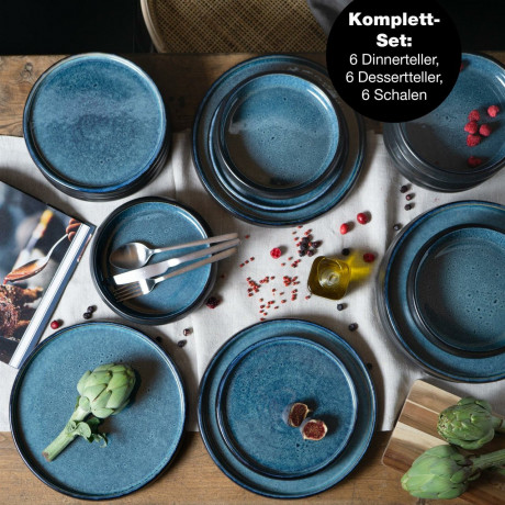 Moritz & Moritz Moritz & Moritz Tafelservice 18-tlg Blau Reaktiv  schwarz Обеденный сервиз Moritz &amp; Moritz, 18 предметов, синий реактивный