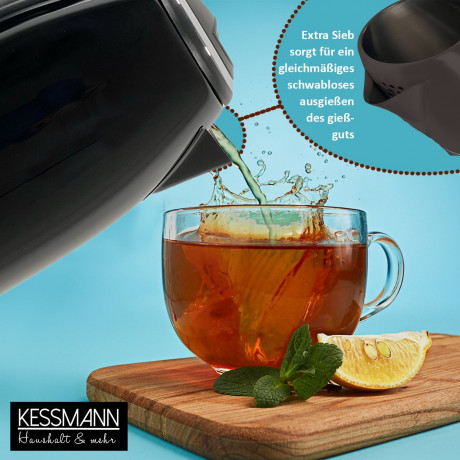 KESSMANN LENTZ KESSMANN LENTZ Wasserkocher Edelstahl 1,8 L mit Abschaltautomatik elektrischer Kettle 2 Teeglaser, 1.8 l, 1800,00 W, Wasseraufbereiter Schnelles aufheizen Wasser heizen kochen Aufwarmen  Чайник KESSMANN LENTZ нержавеющая сталь 1,8 л с автом