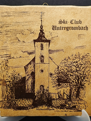 Панно винтажное "Michaelskapelle / Лыжный клуб Унтергромбах", керамика, 20 х 19.5 см, Италия, 1960-70гг.