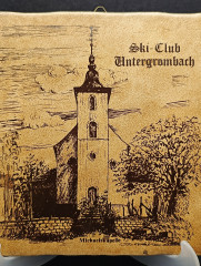 Панно винтажное &quot;Michaelskapelle / Лыжный клуб Унтергромбах&quot;, керамика, 20 х 19.5 см, Италия, 1960-70гг.