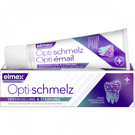 elmex Zahnpasta Opti-schmelz Professional Versiegelung & Starkung 75ml x 3st, Зубная паста для укрепления эмали для взрослых, защита от кариеса и восстановление эмали, с фтором 1450 ppm, мятный вкус, 75 мл x 3 шт