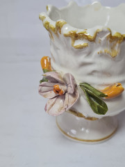 Bassano Italy Фарфоровая ваза, фиолетовый цветочный декор с оранжевыми цветочками и листочками, 8,5 x 6 см, Италия, 1960-70гг.