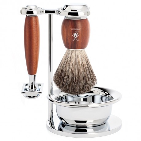 Muhle VIVO 4-tlg. Rasierset  Pflaumenholz Pinselkopf reines Dachshaar  ВИВО 4 шт. Набор для бритья, насадка из сливового дерева, чистая шерсть барсука