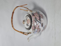 Набор для чая &quot;Веточки сакуры&quot;, розово-черный декор, чайник, молочник, сахарница, фарфор, Китай, 1970-80гг.