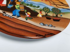 Royal Porzellan Bavaria KPM Germany, Королевский Фарфор Бавария КПМ Коллекционная фарфоровая тарелка &quot;Сбор урожая&quot; с осенним пейзажем, художник Барбара Фюрстенхофер, 19см, Западная Германия 1980г.