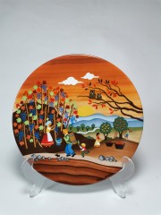 Royal Porzellan Bavaria KPM Germany, Королевский Фарфор Бавария КПМ Коллекционная фарфоровая тарелка &quot;Сбор урожая&quot; с осенним пейзажем, художник Барбара Фюрстенхофер, 19см, Западная Германия 1980г.