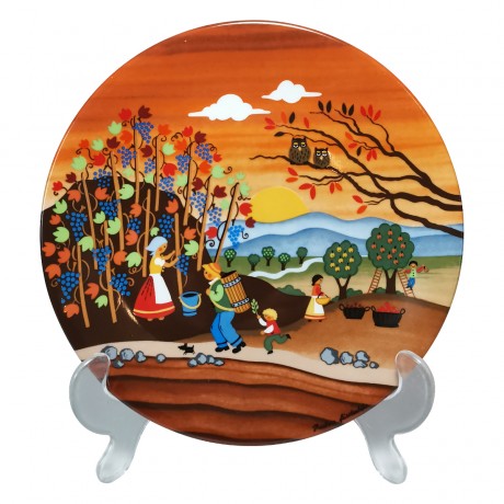 Royal Porzellan Bavaria KPM Germany, Королевский Фарфор Бавария КПМ Коллекционная фарфоровая тарелка "Сбор урожая" с осенним пейзажем, художник Барбара Фюрстенхофер, 19см, Западная Германия 1980г.