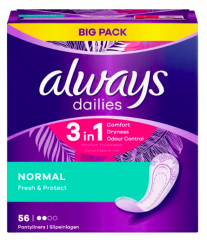 always Slipeinlage Fresh&amp;Protect Normal BigPack 56 St, Прокладки Ежедневные Normal 56 штук, 2 упаковки (112 штук)
