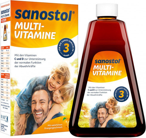 Sanostol Multi-Vitamine age 3+ ohne Zuckerzusatz 460ml , Саностол Мультиватаминный сироп с витаминами С и D, БЕЗ сахара, для детей с 3ех лет, 460 мл