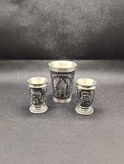 Набор бокал и рюмки винтажные Staufen Zinn, Essingen &quot;Бломберг&quot;, ручная работа, олово, 8.5 и 6.5 см, Германия, 1970-80гг.