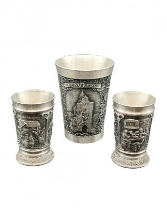 Набор бокал и рюмки винтажные Staufen Zinn, Essingen "Бломберг", ручная работа, олово, 8.5 и 6.5 см, Германия, 1970-80гг.