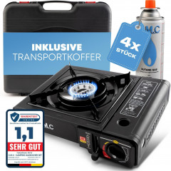 ZMC ZMC Gaskocher Gaskocher 1-flammig + Aufbewahrungskoffer + 4x Gaskartuschen 227g, (Butangas Campingkocher fur Innenraum/Outdoor, Campinggaskocher 2,2 kW mit Piezozundung), Kochfeld Herd Gaskocher mit Kartusche, Gaskochfeld fur Camping  Газовая плита ZM