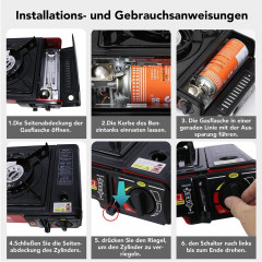 Mucola Mucola Gaskocher Campingkocher mit Koffer Gaskocher Herd Kartuschenkocher Gasherd, Piezozundung  Газовая плита Мукола, походная печь с корпусом, газовая плта, картриджная плита, газовая плита, пьезоподжиг