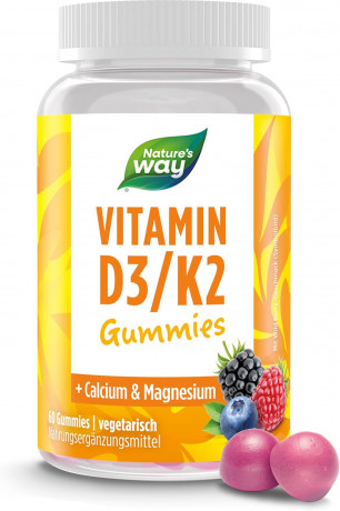 Nature's Way Store Vitamin D3 K2 Gummies 60st, Жевательные витамины D3 + K2 для детей и взрослых со вкусом лесных ягод, 60шт 