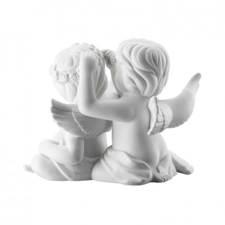 Rosenthal Rosenthal Engelpaar mit Blumenkranz mittel weiss matt 9,5 cm Розенталь пара ангелов с венком из цветов средний белый матовый 9,5 см