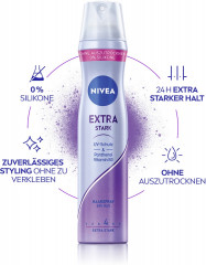 NIVEA Haarspray Extra Stark, 250 ml, Нивеа Лак для волос, пантенол и витамин B3, экстра сильная фиксация до 24ч, 250 мл