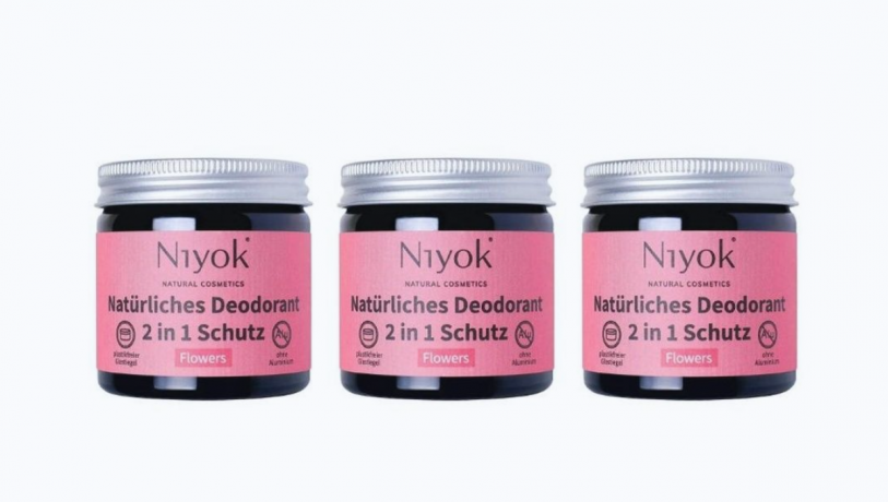 Niyok 2in1 Deodorant Flowers 40ml x 3st, Натуральный дезодорант для женщин и мужчин (Германия), крем-дезодорант, защита от запаха и пота без алюминия и спирта, цветочный аромат 40мл x 3 шт