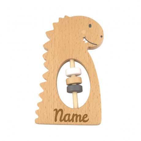 elefantasie Holzspielzeug Rassel Dino personalisiert mit Namen Деревянная погремушка Дино с именем