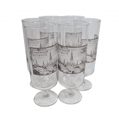 Бокалы пивные винтажные Dortmunder Union Siegel Pils на ножке, стекло, 6 шт., 18 см, Германия, 1960-70гг.