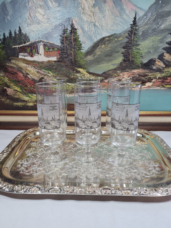 Бокалы пивные винтажные Dortmunder Union Siegel Pils на ножке, стекло, 6 шт., 18 см, Германия, 1960-70гг.