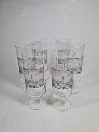 Бокалы пивные винтажные Dortmunder Union Siegel Pils на ножке, стекло, 6 шт., 18 см, Германия, 1960-70гг.