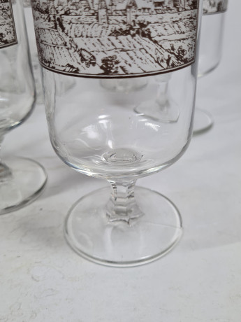 Бокалы пивные винтажные Dortmunder Union Siegel Pils на ножке, стекло, 6 шт., 18 см, Германия, 1960-70гг.