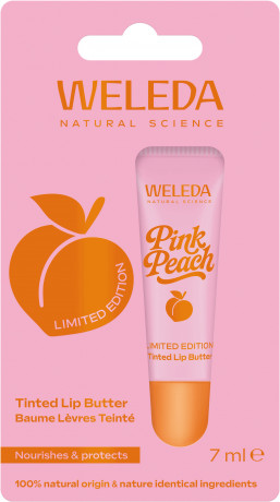 WELEDA Pink Peach Tinted Lip Butter, 7 ml, Оттеночное масло-бальзам для губ Pink Peach для мягкости и глянцевого сияния, 7 мл