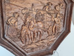 German Wood Винтажное деревянное панно &quot;Сенокос&quot;, ручная работа, 23см, Германия 1950-60гг.