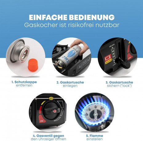 Hikeren Gaskocher 2,9kW Campingkocher mit Piezozundung,1-flammig mit Adapter fur LPG, (1-St) Газовая плита Hikeren 2,9 кВт походная с пьезоподжигом, 1 пламя с адаптером для сжиженого нефтяного газа, (1 шт.)