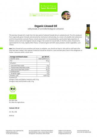 Krauterhaus Sanct Bernhardt Organic Linseed Oil, 250 мл