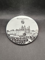 Тарелка декоративная в бело-черных тонах Altenkunststadt &quot;Аббатство Вайнгартен (1860)&quot; винтажная, фарфор, 17 см, Германия, 1960-70гг.