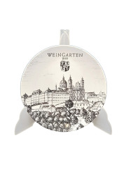 Тарелка декоративная в бело-черных тонах Altenkunststadt &quot;Аббатство Вайнгартен (1860)&quot; винтажная, фарфор, 17 см, Германия, 1960-70гг.