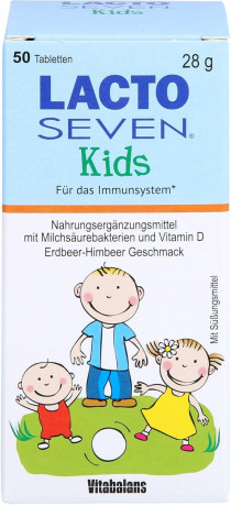 Lacto Seven Kids 50st, Уникальный состав из семи различных штаммов Пробиотик + Витамин D3 для иммунной системы, жевательные таблетки с фруктовым вкусом, 50шт