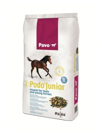 Pavo PodoJunior 15kg, Корм для жеребят и молодых лошадей (Нидерланды), 15 кг, мюсли, для роста и развития, поддержка костей и мышц, с витаминами и минералами, злаково-травяной состав