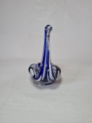 Подставка &quot;Лебедь&quot; ECHT в бело-синих тонах, выдувное стекло, ручная работа, 15,5 x 16,5 см, Германия, 1960-70гг.