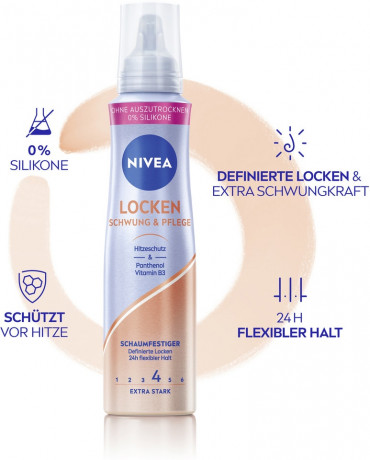 NIVEA Lockenschwung & Pflege Schaumfestiger, 150 ml, Нивеа Мусс для кудрявых волос, пантенол и витамин B3, упругие локоны, фиксация до 24ч, 150 мл