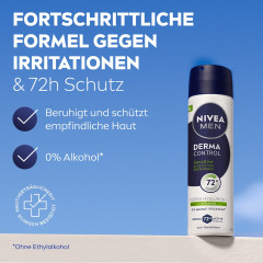 NIVEA MEN Derma Control Sensitive Anti-Transpirant Spray, 150 ml, Нивеа Мужской антиперспирант спрей, гиалурон и витамин E, для чувствительной кожи, 72ч защита, 150 мл