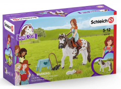 Schleich Horse Club 42518 Mia &amp; Spotty, Фигурка Миа всадница и Спотти пони, с аксессуарами и уходом за лошадью, 5+