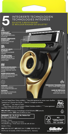 GILLETTE Rasierer, Labs Face Gold, 1 St, Джилетт Золотистый набор для бритья Labs Face: станок, 3 сменные кассеты и настенный держатель, 1 набор