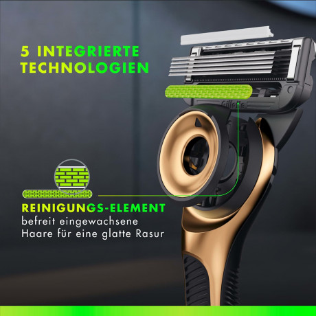 GILLETTE Rasierer, Labs Face Gold, 1 St, Джилетт Золотистый набор для бритья Labs Face: станок, 3 сменные кассеты и настенный держатель, 1 набор