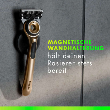 GILLETTE Rasierer, Labs Face Gold, 1 St, Джилетт Золотистый набор для бритья Labs Face: станок, 3 сменные кассеты и настенный держатель, 1 набор