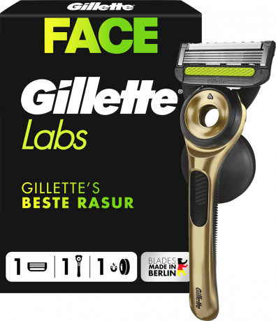 GILLETTE Rasierer, Labs Face Gold, 1 St, Джилетт Золотистый набор для бритья Labs Face: станок, 3 сменные кассеты и настенный держатель, 1 набор
