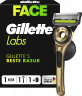 GILLETTE Rasierer, Labs Face Gold, 1 St, Джилетт Золотистый набор для бритья Labs Face: станок, 3 сменные кассеты и настенный держатель, 1 набор