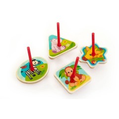 Holzspielzeug Holzkreisel bunt mit Dschungeltieren Красочная деревянная вершина с животными джунглей