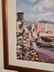 Картина винтажная &quot;Лодки у причала&quot; в раме, масло, 50,5 x 37 см, Германия, 1960-70гг.