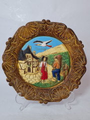 Тарелка декоративная винтажная Depose &quot;Сельская жизнь&quot;, резьба по дереву, 24 см, Германия, 1960-70гг.