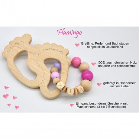 glucksWunder Holz Greifling Beissring Babyfusschen Buche personalisiert mit Name in Geschenkverpackung Деревянное кольцо для прорезывания зубов детские ножки бук персонализированное с именем в подарочной коробке