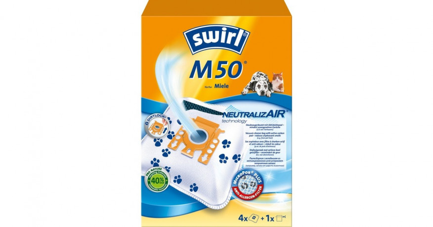 Swirl Swirl Staubsaugerbeutel M50 NeutralizAir 4 Beutel, 1 Abluftfilter, fur Miele Cat & Dog   Вихревые мешки для пылесоса M50 NeutralizAir 4 мешка, 1 вытяжной фильтр, для Miele Cat &amp; Dog